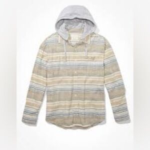 - American Eagle Size Medium Button Up Hooded striped Flannel